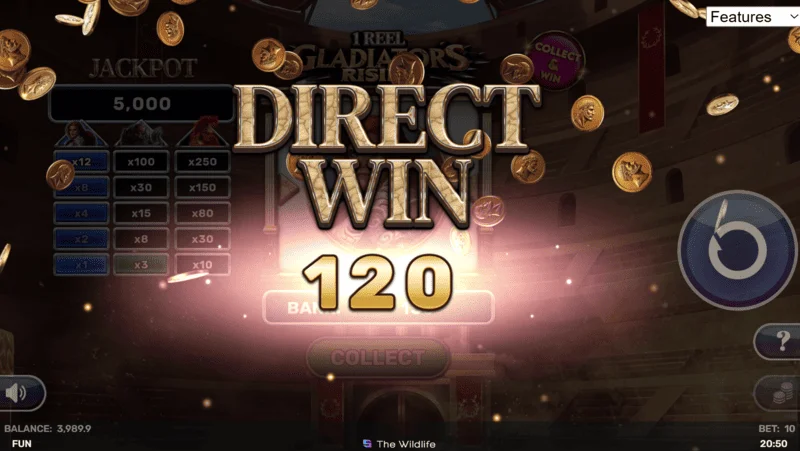 1 Reel - Gladiator's Rising - direct win screen