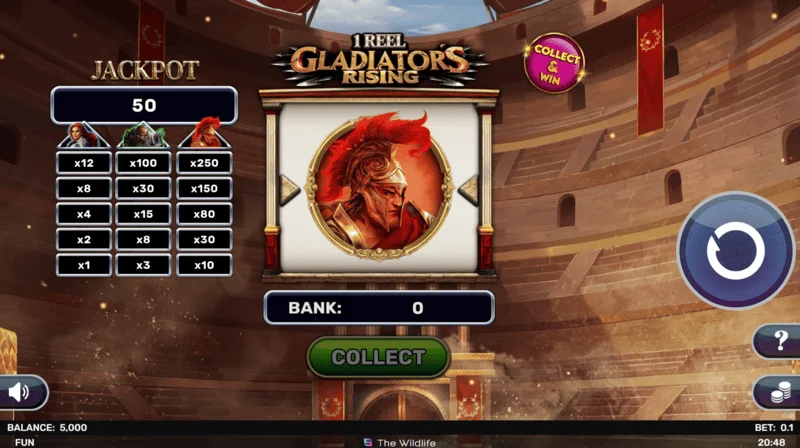 1 Reel - Gladiator's Rising - gameplay screen with progress tracks
